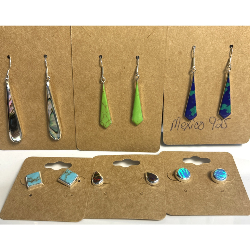 Sterling Silver Mexican Earrings Lot Bundle – 3 Dangle 3 Stud Artisan Style New